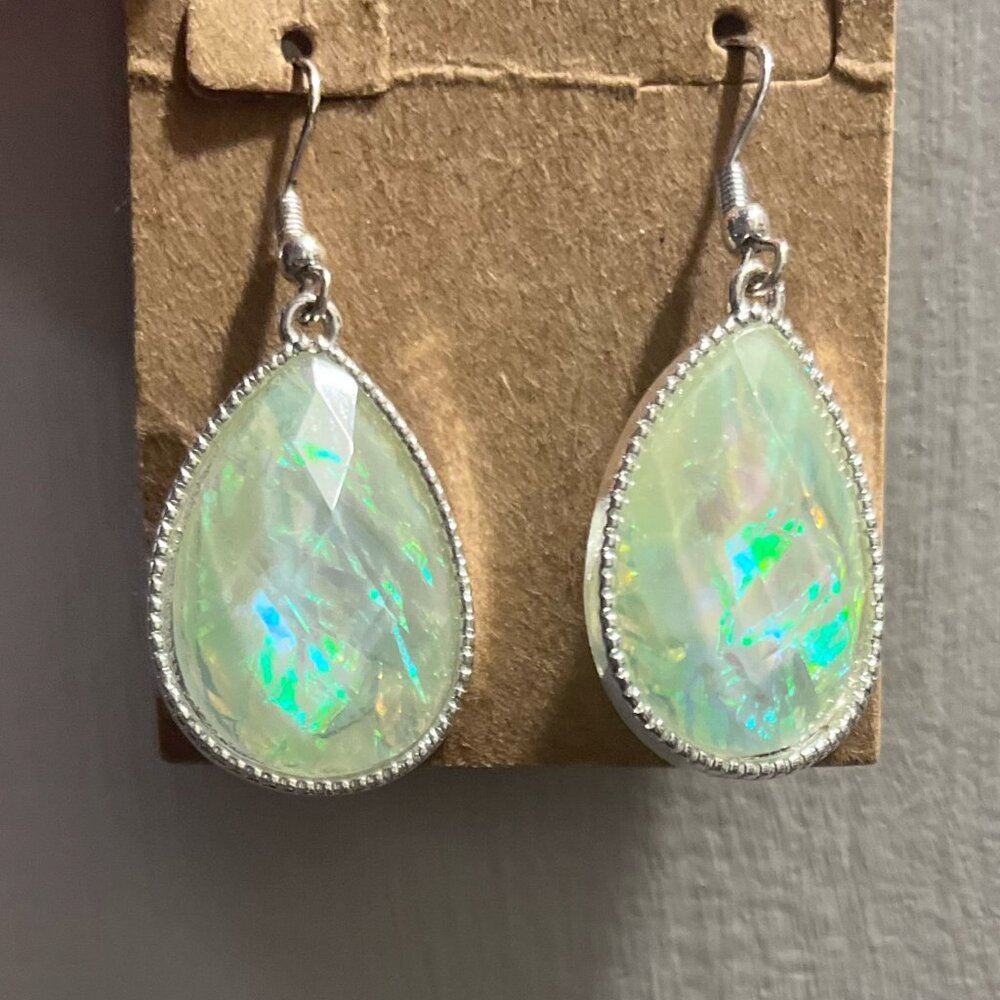 NWT iridescent moonstone earrings & 4 pairs of silver hoops